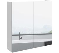 kleankin Armoire Murale de Salle de Bain, Placard de Rangement, 3 Niveaux, étagère réglable, 2 Portes et miroirs, Armoire Suspendue, 60 x 15 x 60 cm, Blanc