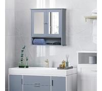 kleankin Armoire Murale étagère Salle de Bain 56L x 13l x 58H cm Double Porte Miroir étagère réglable MDF Gris