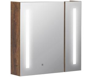 kleankin Armoire murale miroir lumineux LED salle de bain 2 portes avec 3 niveaux 70 x 15 x 65 cm aspect bois