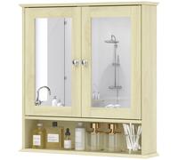kleankin Armoire murale salle de bain avec miroir, 56 x 13 x 58 cm, meuble salle de bain avec Portes Miroir Doubles Bois Naturel