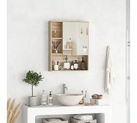 kleankin Armoire Murale Salle de Bain avec Miroir, 60 x 15 x 76 cm, Meuble Salle de Bain, Armoire de Toilette avec Porte Miroir, 5 Compartiments et étagère réglable, chêne