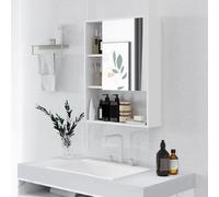 kleankin Armoire Murale Salle de Bain avec Miroir, 60 x 15 x 76 cm, Meuble Salle de Bain, Armoire de Toilette avec Porte Miroir, 5 Compartiments et étagère réglable, Blanc