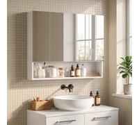 kleankin Armoire Murale Salle de Bain avec Miroir 90 x 15 x 75 cm Blanc | Meuble Salle de Bain, Armoire de Toilette, 3 Portes Miroir, Compartiment Ouvert, Étagères Réglables