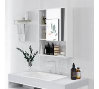 kleankin Armoire murale salle de bain avec miroir, meuble salle de bain, 5 compartiments et étagère réglable, 60x15x76cm, blanc