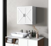 kleankin Armoire Murale Salle de Bain en Bois Style Campagnard avec Étagère Réglable, 60x30x60cm, Blanc