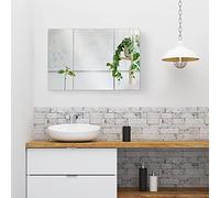 kleankin Armoire Murale Salle de Bain, Meuble de Rangement avec Miroir, 2 placards avec 3 étagères en Bois, 90 x 60 x 13,5 cm