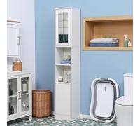 kleankin Armoire salle de bain haute, meuble de rangement colonne avec miroir, 2 portes, étagères réglables, 38x28x170cm, blanc