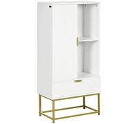 kleankin Armoire Salle de Bain Meuble de Rangement 1 Placard Porte, 2 niches, 1 tiroir - Design Contemporain Graphique - en Bois et Acier - dim. 60L x 30l x 120H cm Blanc