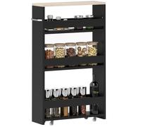 kleankin Chariot de Rangement à 3 Niveaux avec Poignée 48x15x80 cm Noir | Chariot de Stockage, Étagère sur Roulettes, pour Cuisine Étroite, Salle de Bain, Buanderie, Bureau
