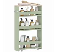kleankin Chariot de Rangement à 3 Niveaux avec Poignée 48x15x80 cm Vert | Chariot de Stockage, Étagère sur Roulettes, pour Cuisine Étroite, Salle de Bain, Buanderie, Bureau