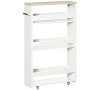 kleankin Chariot de Rangement à 3 Niveaux Chariot de Stockage étagère sur roulettes pour Cuisine étroite Salle de Bain buanderie Bureau avec poignée - 48 x 15 x 80 cm Blanc