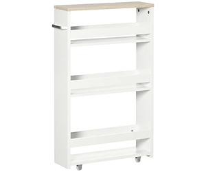 kleankin Chariot de Rangement à 3 Niveaux Chariot de Stockage étagère sur roulettes pour Cuisine étroite Salle de Bain buanderie Bureau avec poignée - 48 x 15 x 80 cm Blanc