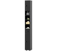 kleankin Colonne de rangement armoire haute pour salle de bain 1 tiroir 4 étagères réglables et 2 placards 20 x 20 x 180 cm noir