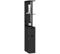 kleankin Colonne de salle de bain avec 2 étagères et 2 armoires, armoire de salle de bain haute en MDF, 15.2x29.8x118cm, Noir