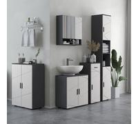 kleankin Colonne de Salle de Bain en Panneau de Particules avec 2 Étagères Ouvertes et 2 Armoires à 2 Niveaux, 30x30x183 cm, Gris