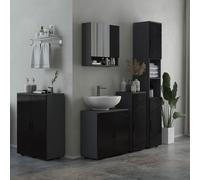 kleankin Colonne de Salle de Bain en Panneau de Particules avec 2 Étagères Ouvertes et 2 Armoires à 2 Niveaux, 30x30x183 cm, Noir et Gris