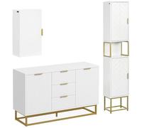 kleankin Ensemble de Meubles de Rangement - Lot de Buffet, Armoire Murale et Meuble Colonne - Armoire de Rangement avec étagère réglable, Pieds en Acier - doré Blanc