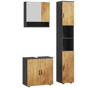 kleankin Ensemble de Meubles de Salle de Bain 3 pièces, avec Armoire à Miroir Murale, Meuble sous Vasque, Armoire de Salle de Bain, avec étagères réglables, niches, placards, chêne et Gris foncé