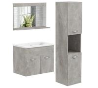 kleankin Ensemble de Meubles de Salle de Bain 4 pièces, Montage Mural, avec Miroir, Meuble sous Vasque, lavabo en céramique et Armoire Colonne Haute, étagères réglables, Style Moderne, Gris