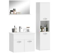 kleankin Ensemble de Meubles de Salle de Bain 4 Pièces, Mural, avec Miroir, Meuble sous Vasque, Lavabo et Armoire Haute, Blanc BLANC