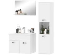 kleankin Ensemble de Meubles de Salle de Bain 4 Pièces, Mural, avec Miroir, Meuble sous Vasque, Lavabo et Armoire Haute, Blanc