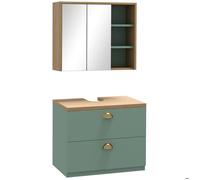 kleankin Ensemble de Meubles de Salle de Bain Armoire Miroir Salle de Bain + Meuble sous lavabo Suspendu avec étagères réglables 2 tiroirs Design scandinave Vert