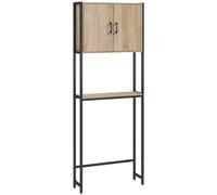 kleankin Étagère de Toilettes Meuble de Salle de Bain Dessus Toilette WC avec Placard 2 Portes et étagère Ouverte dim. 64L x 19l x 178H cm chêne et Noir