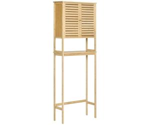 kleankin Étagère de Toilettes Meuble de Salle de Bain Dessus Toilette WC avec Placard 2 Portes et étagère Ouverte 60 x 23 x 173 cm Bambou
