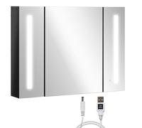 kleankin LED Meuble de Salle de Bain avec Miroir Mural Haut Brillant Noir