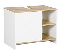 kleankin Meuble bas de lavabo moderne avec compartiments et porte 77 x 45 x 60 cm Blanc et naturel