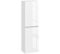 kleankin Meuble Colonne de Salle de Bain, Armoire de Rangement Haute, Finition Brillante, étagères réglables, 2 placards, étagère de Rangement pour Salle de Bain, 35 x 25 x 120 cm, Blanc laqué
