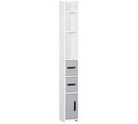 kleankin Colonne de salle de bain H. 120 cm – 3 portes, 2 niches, étagère – blanc gris