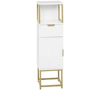 kleankin Meuble Colonne de Salle de Bain avec tiroir, Meuble et étagère en Bois et métal, 30x30x105cm, Blanc