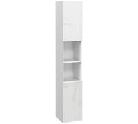 kleankin Meuble Colonne de Salle de Bain Haute 30 x 30 x 181,5 cm Blanc | Finition Brillante, Étagères Réglables, 2 Placards et 2 Niches, Étagère de Rangement pour Salle de Bain