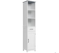 kleankin Meuble Colonne de Salle de Bain avec Placard 3 Compartiments et tiroir - dim. 34L x 30P x 163H cm - MDF Blanc