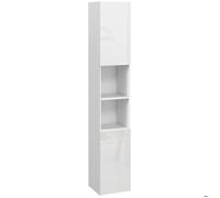 kleankin Meuble colonne de salle de bain, armoire de rangement haute, finition brillante, étagères réglables, 2 placards et 2 niches, étagère de rangement pour salle de bain, 30 x 30 x 181,5 cm, blanc