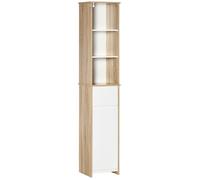 kleankin - Meuble colonne de salle de bain - Panneaux MDF classe E1 - 32.6x30x171.2cm - Blanc, Bois naturel