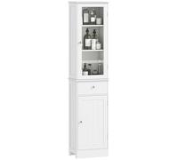 kleankin Meuble Colonne de Salle de Bain Placard Porte Acrylique 2 étagères Placard Porte 1 étagère tiroir MDF Blanc