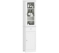 kleankin Meuble Colonne de Salle de Bain Placard Porte Acrylique Blanc | 2 Étagères, 1 Étagère, Tiroir, MDF
