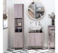 kleankin Meuble Colonne Rangement Salle de Bain + Meuble sous-Vasque Design Compact Multi-Rangement Aspect Imitation Bois Gris
