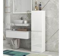 kleankin Meuble colonne rangement salle de bain style contemporain 2 placards étagères réglables 35 x 25 x 120 cm blanc laqué