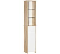 kleankin - Meuble colonne de salle de bain - Panneaux MDF 1 - 32.6x30x171.2cm - Blanc, Bois naturel