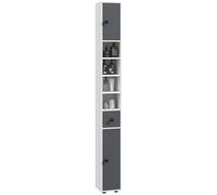 kleankin Meuble colonne salle de bain 2 portes 2 étagères 4 niches tiroir poignées métal noir gris