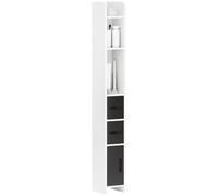 kleankin Meuble de Bain Colonne Gain de Place 15x17x120cm Noir et Blanc | Colonne de salle de bain en bois avec 3 étagères et 3 armoires, pour salon et cuisine.