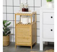 kleankin Meuble de rangement meuble pour salle de bain en bambou 2 étagères et 1 placard avec porte 33 x 36,5 x 67 cm naturel
