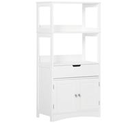 kleankin Meuble de rangement salle de bain 60x33x122 cm 2 portes tiroir 3 étagères MDF blanc