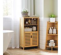 kleankin Meuble de rangement salle de bain en bambou avec 2 portes ajourées et 2 compartiments 50 x 29 x 92 cm naturel