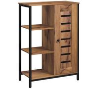 kleankin Meuble de Rangement Salle de Bain sur Pied, Design Industriel, Structure en Acier, 3 étagères Ouvertes, Placard à 2 Niveaux, Porte à lamelles, 60 x 30 x 85 cm, Marron Rustique