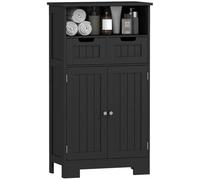 kleankin Meuble de Salle de Bain, 2 Tiroirs, Niche, 60 x 30 x 109 cm, Noir | Meuble de Rangement, Placard avec Porte, Étagère Réglable, Armoire de Salle de Bain, Cuisine, Salon