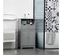 kleankin Meuble de salle de bain avec 2 tiroirs, niche, placard avec porte, étagère réglable, 60 x 30 x 109 cm, gris